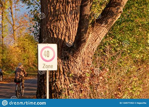 Sign `speed Limit 40 Zone` At Park Place Near Swimming Pool Stock