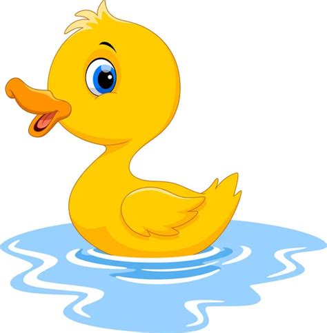 Cartoon Funny Mother Duck With Baby Duck Floats On Water — Stock Vector