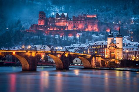 Heidelberg Castle And Old Brige In Winter Andreas Wonisch