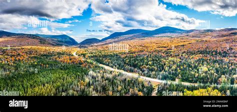 Aerial Panorama Us Route 302 Leading To Crawford Notch State Park Stock
