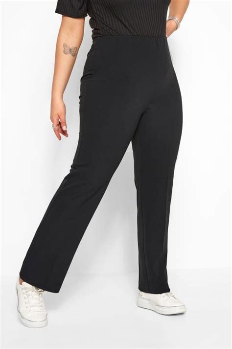 Black Pull On Ribbed Bootcut Trousers Plus Size 16 To 32 Yours Clothing