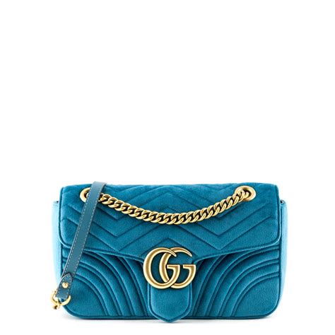Gucci Marmont Blue Velvet Camera Bag