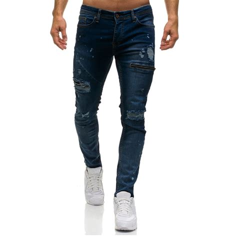 Feitong Mens Casual Pants Mens Skinny Denim Stylish Zipper Jeans