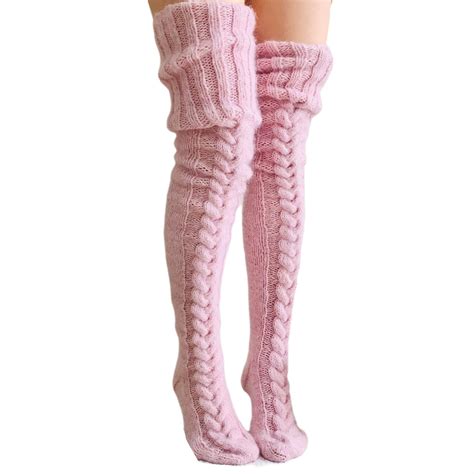 Meihuida Womens Cable Knitted High Boot Socks Extra Long Winter Over