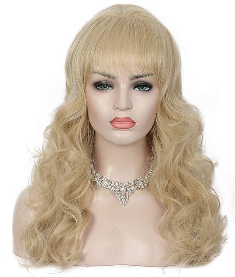 sotica blonde wavy wig with bangs natural long fluffy beehive wigs with bangs for