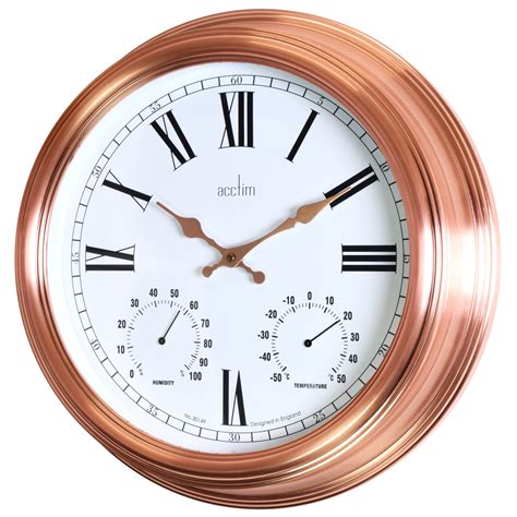 Grasmor Indoor Outdoor Copper Wall Clock With Weather Dials 42cm By