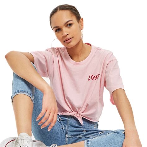 Sheingirl 2018 New Arrival Cute Pink Love And Lips Print Knot Front T