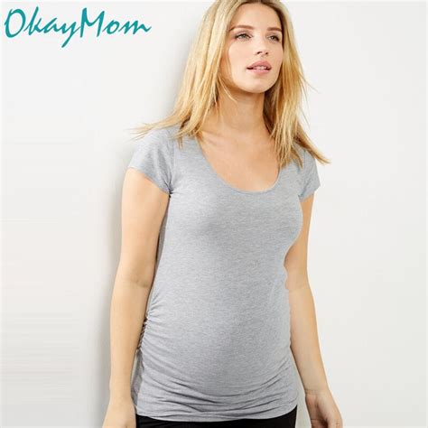 Okaymom Summer Cotton Maternity T Shirt Pregnant Women Black Grey Tops