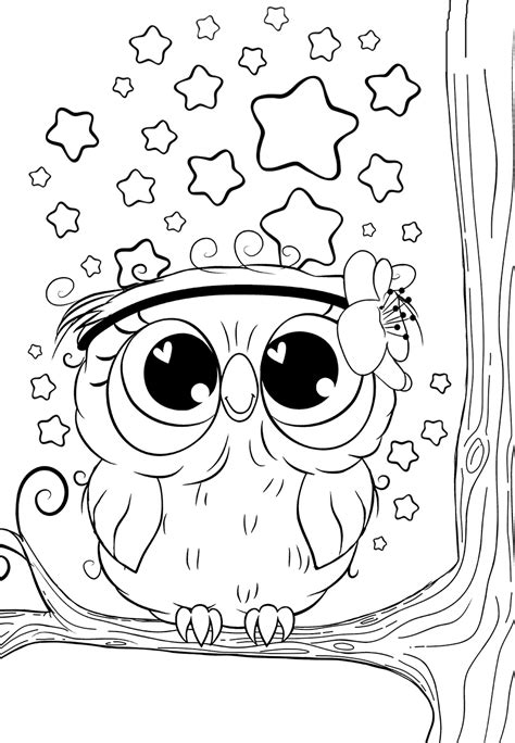 Cute Owl With Stars Coloring Pages For You