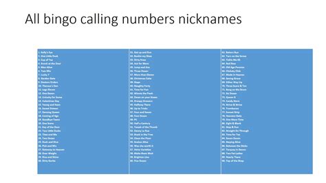 All Bingo Calling Numbers Nicknames Youtube