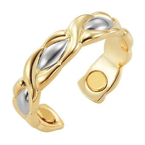 2 Tone Gold And Silver Xo Magnetic Therapy Ring Resizable Silver Eye