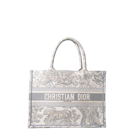 Christian Dior Book Tote Bag Shopper Canvas Grau Weiß Goblin Stickerei