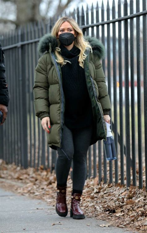 Hilary Duff In A Green Puffer Jacket On The Set Of Younger In Brooklyn Nyc Celeb Donut