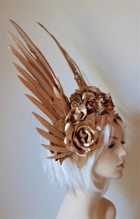 Victory Rose Headdress Made To Order Gold Wings Roses Goddess Angel Wedding Crown Costume