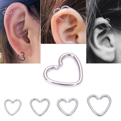 Surgical Steel Silver Heart Helix Cartilage Ring Tragus Daith Ring Hoop