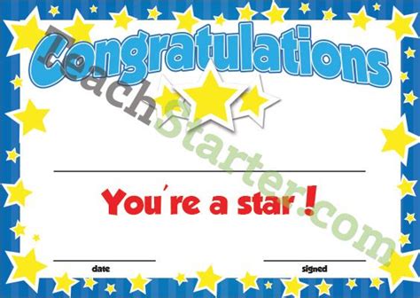 Youre A Star Certificate Editable Literacy And Numeracy Visible