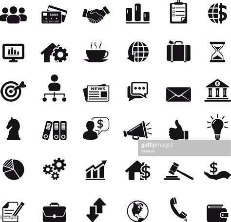 Set Of Various Business Icons In Black On White High Res Vector Graphic