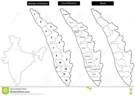 Kerala state has been divided into 14 districts, 77 taluks, 152 community development blocks, 941 gram panchayats. Map Of Kerala With Districts Stock Vector - Illustration of province, india: 6530289