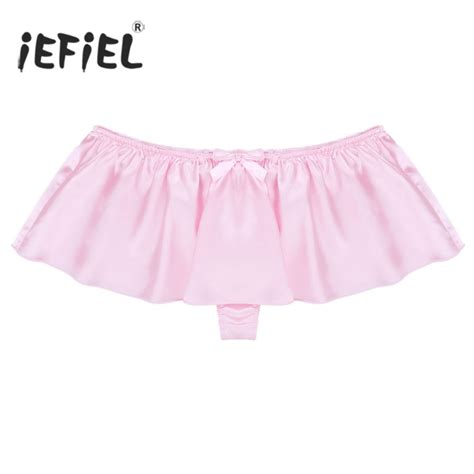 Iefiel Sexy Gay Mens Lingerie Panties Shiny Satin Sissy Skirted G