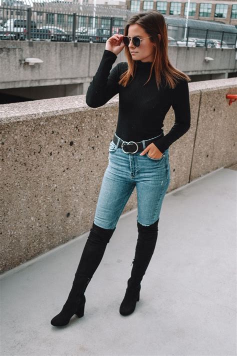 luxus thigh high boots outfit jeans