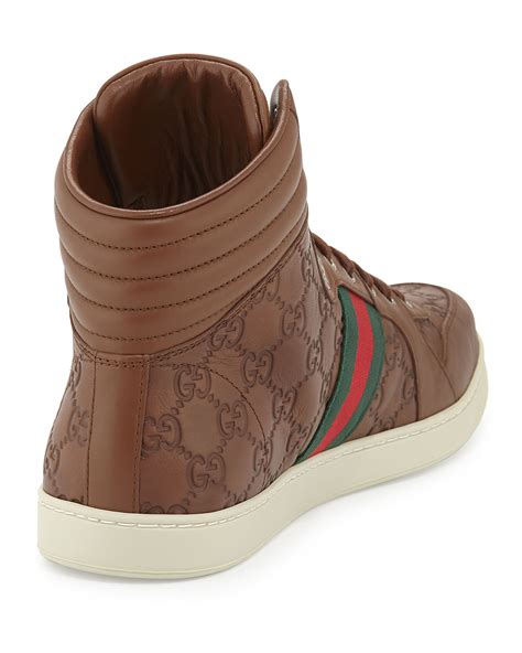 Gucci Leather High Top Sneakers In Brown For Men Lyst