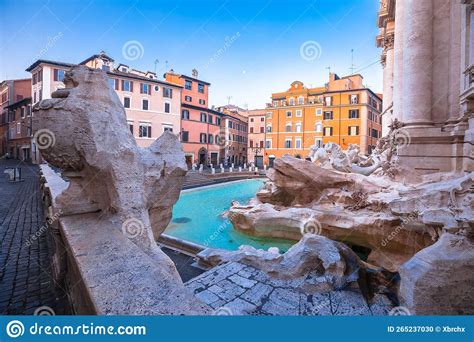 Majestic Trevi Fountain in Rome Street View, Eternal City Stock Photo
