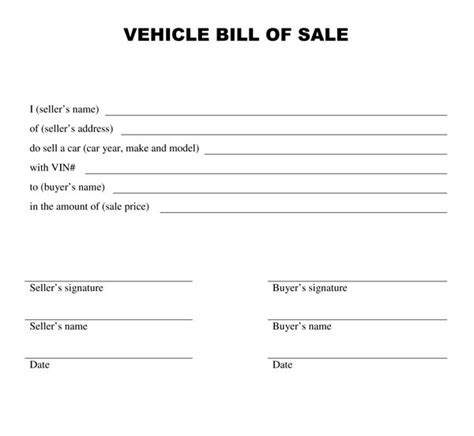 Vehicle Bill Of Sale Template Bill Of Sale Car Bill Of Sale Template
