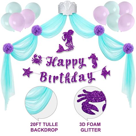 Mermaid Party Supplies Little Mermaid Happy Birthday Banner Under The Sea Party Decorations