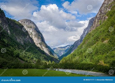 Scenic Norway Fjord Mountains And River In Canyon Stock Image Image