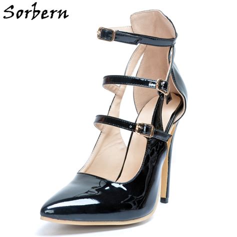 Sorbern Black Woman Point Toes Heels Women Shoes Sexy High Heels Ankle Straps Buckles African
