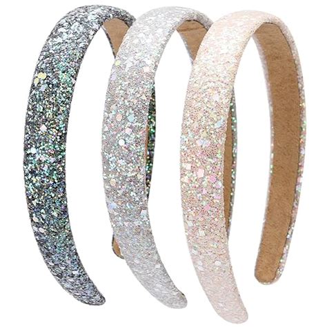 Loneedy 3 Pack Glitter Sequins Sparkly Hard Headbands For