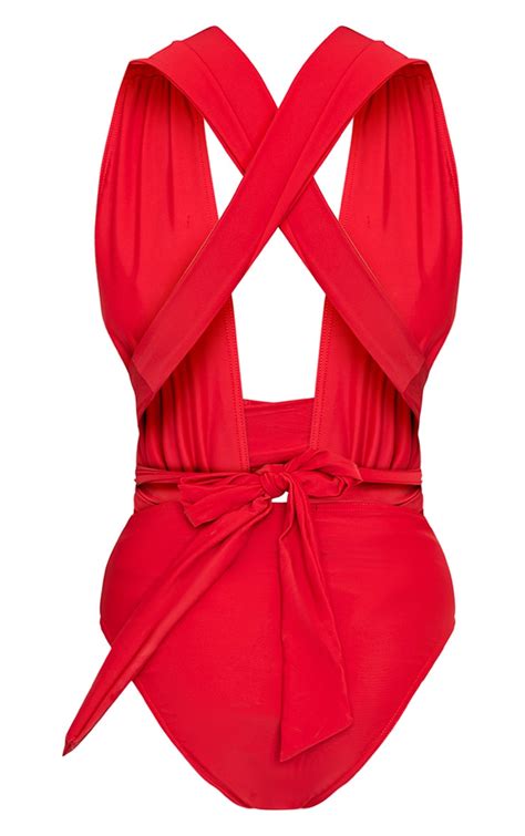 Amanda Red Multiway Swimsuit Swimwear Prettylittlething Prettylittlething