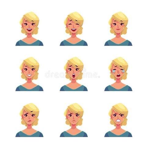 Set Of Blond Woman Face Expression Avatars Stock Vector Illustration