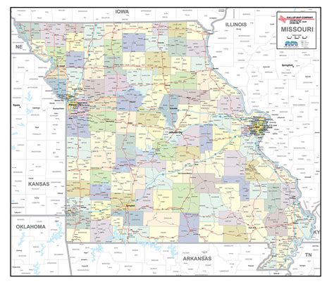 Missouri Laminated Wall Map County And Town Map With Highways Gallup Map