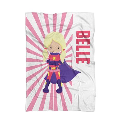 Superhero Throw Blanket Pink Stripe Girl Superhero Personalized Name Blanket Handmade