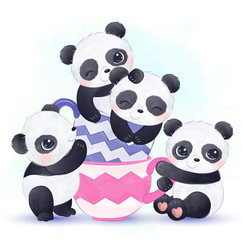 Premium Vector Cute Pandas Playing Together Happily