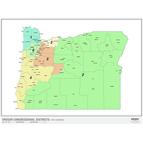 Oregon 2022 Congressional Districts Wall Map By Mapshop The Map Shop