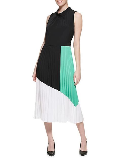 Karl Lagerfeld Paris Crepe Pleated Colorblock Midi Dress Thebay