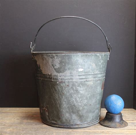 Vintage Galvanized Bucket With Handle Old Rustic Farm Pail Etsy