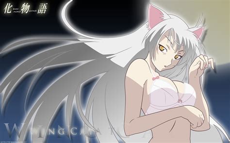 Cleavage Cat Girl Fantasy Girl Long Hair Anime Monogatari Series Hanekawa Tsubasa