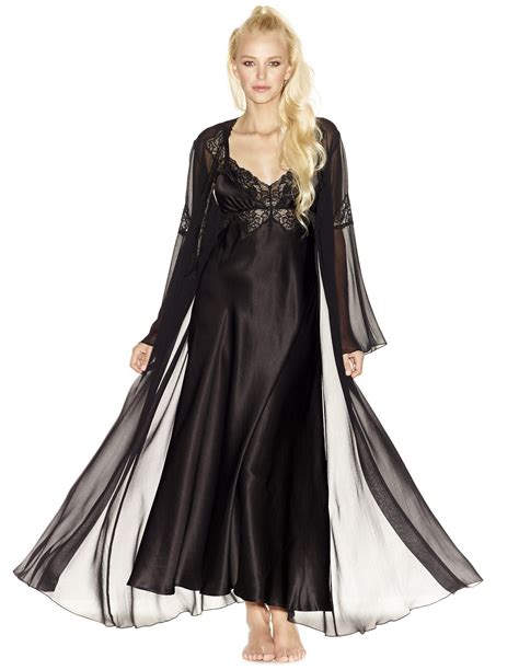 Morgan Charming Long Silk Robe In Black Nk Imode Satin Nightie Silk