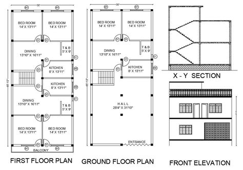 30x65 Ft House Ground Floor And First Floor Plan Drawing Dwg File Cadbull