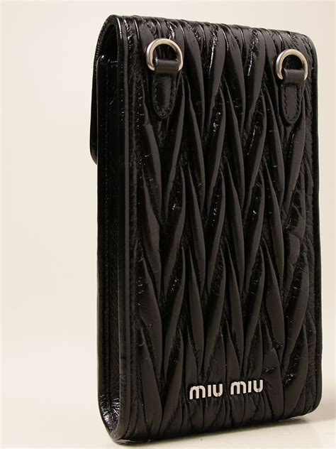 MIU MIU: cell phone holder in matelassé leather | Mini Bag Miu Miu Women Black | Mini Bag Miu ...