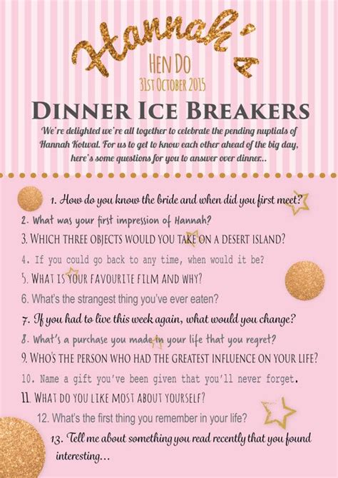 Personalised Hen Party Game Ice Breaker By Printedpersonally Wedding Table Games Bridal Party