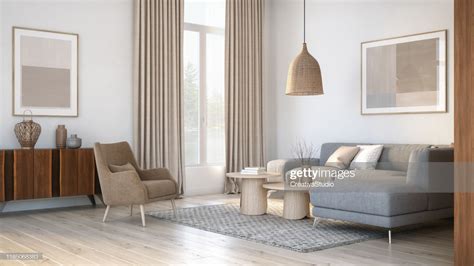 Modern Scandinavian Living Room Interior 3d Render High Res Stock Photo