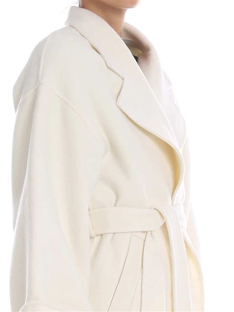 Parosh Wool Coat In Cream Color With Belt In Natural Lyst