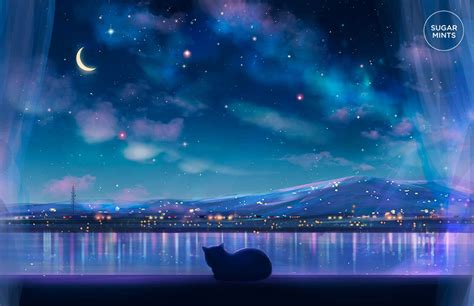 Anime Postcard Cat City Views In 2021 Desktop Wallpaper Art Anime