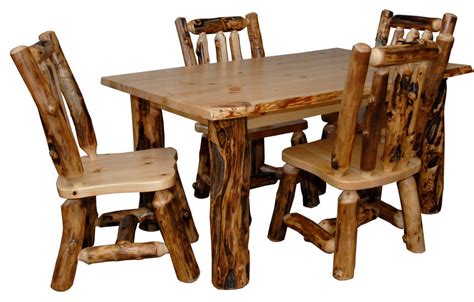 Rustic Aspen Log Kitchen Table Set With 4 Dining Chairs Rustic