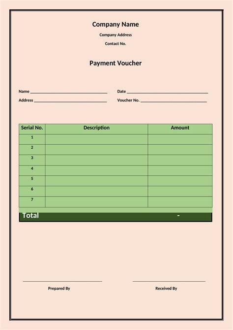 Cash Payment Voucher Template In Word Docx