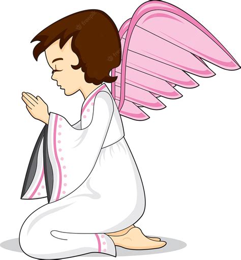 Premium Vector Cute Cartoon Praying Angel With Wings Biblical